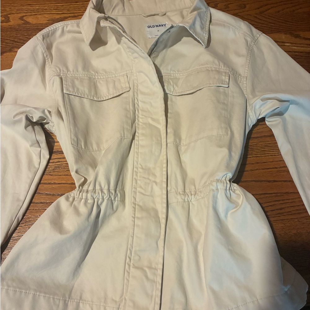 Old Navy Cream Utility Jacket with Drawstring Waist